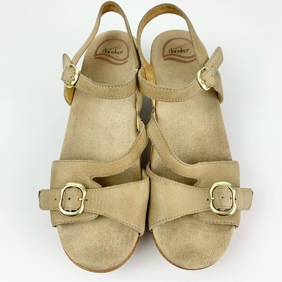 Dansko Sandi Beige Brown Leather Strappy Sandap Clog Heels 40 - Picture 5 of 11